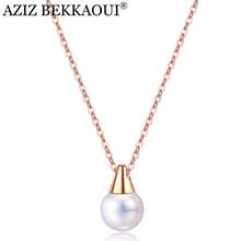 AZIZ BEKKAOUI Simple Artificial Pearls Pendant Necklace Titanium Steel Rose Gold Clavicle Chain Stainless Steel Fashion Necklace 2024 - buy cheap