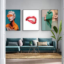 Pintura en lienzo de chica artística a la moda, carteles e impresiones con estampado de labios, estilo nórdico, decoración de pared escandinava, imagen artística para dormitorio 2024 - compra barato