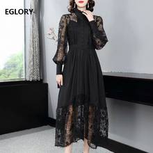 Top Quality New 2021 Spring Long Dress Women Hollow Out Embroidery Lace Patchwork Long Sleeve Casual Vintage Long Maxi Dress XL 2024 - buy cheap