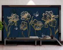 Papel de parede personalizado moderno luxuoso, linhas douradas em relevo, flores, fundo nórdico, decoração de casa, murais 3d 2024 - compre barato