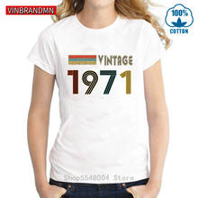 Camisetas Vintage de algodón de manga corta para mujer, ropa de cuello redondo hecha en 1971, camisetas de regalo de cumpleaños del 49 ° aniversario, 1971 2024 - compra barato