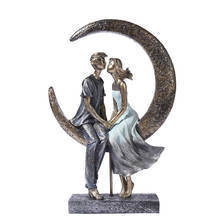 Romantic Moonlight Couple Statue Resin Date Lovers Sculpture Household Ornament Craft Valentine's Day Gift for Wedding Decor 2024 - buy cheap