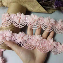10X Pink Pearl Chiffon Flower Embroidered Lace  Trim Ribbon Floral Applique Fabric Handmade DIY Wedding Dress Sewing Craft 2024 - buy cheap