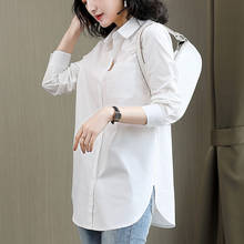 Casual Blouse Shirts Long Sleeve Lapel Tunic Tops Solid Mid-length Loose  2021 Autumn Pleated Irregular Split Hem Chic Blusas 2024 - buy cheap