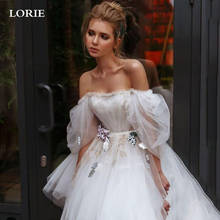 LORIE A Line Fairy Short Wedding Dresses Off The Shoulder Puff Sleeve Bride Dresses Flowers Wedding Gown Custom Made 2024 - buy cheap