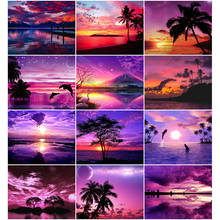 AZQSD DIY Painting By Number Canvas Kits Sunset Landscape Unique Gift 40x50cm Pictures By Numbers Coconut Tree Home Decoration 2024 - buy cheap