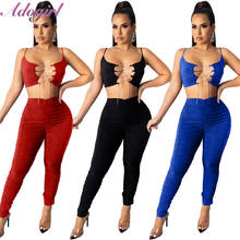 Fitness Summer Two Piece Sets Sexy Strapless Lace Up Hollow Out Tank Tops Leggings Stacked Pant Suit Outfit Activewear Tracksuit 2024 - buy cheap