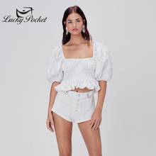 Women Summer White Cotton Lantern Sleeve T-Shirt Ladies Fashion Solid Color Sweet Casual Tees Female Square Collar Crop Top ML61 2024 - buy cheap
