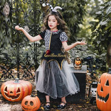 Детский черно-белый костюм клоуна для девочек, костюм клоуна на Хэллоуин, детский головной убор клоуна и платье, готический костюм ведьмы 2024 - купить недорого