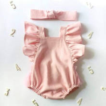 Verão bebê recém-nascido macacão menina do bebê cor pura bowknot macacão + faixa de cabelo do bebê menina macacão roupas 2024 - compre barato