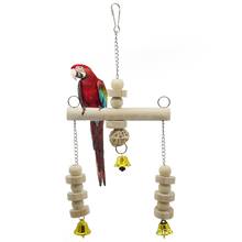 1pcs Funny Natural Wooden Handmade Bird Perch Parrot Hanging Swing Toy with Bell for Parakeet Budgie Pet Bird Cage Product 2024 - buy cheap