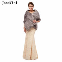 JaneVini New Bridal Faux Fur Cape Wedding Fur Coat Elegant Winter Warm Shawl Wrap Outerwear Gray Women Shrug Wedding Accessories 2024 - buy cheap