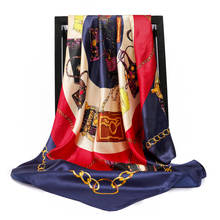 Bufandas de seda estampadas para mujer, pañuelo de satén cuadrado para la cabeza, Hijab, marca de lujo, 90cm 2024 - compra barato