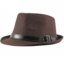 Sombrero de lana con cinturón Vintage para hombre, sombrero de Fedora liso, estilo Jazz, HT2749, para Otoño e Invierno 2024 - compra barato