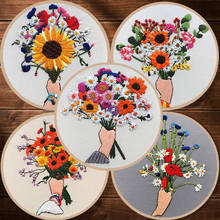 Kit de iniciante linha bordada flor padrão planta, flor de casamento artesanal presente mulheres bordado costura artesanato 2024 - compre barato