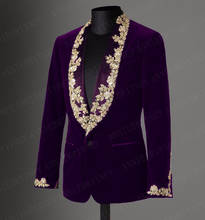 ANNIEBRITNEY Tailored Velvet Lace Applique Men Suit Slim Fit Tuxedo Groom Prom Wedding Suits Set Blazer Purple Jacket+Black Pant 2024 - buy cheap