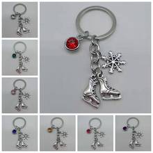 10 colors of beads and skates snowflake pendant key ring, skating key chain, skates winter jewelry gift 2024 - buy cheap