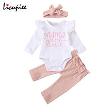 New Born Girls Warm Suit, Letter Print Lace Long Sleeve Top, Solid Color Bow Long Pants with Hair Band 3-piece Suits 0-18 Months 2024 - buy cheap