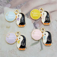 Julie Wang 4PCS Enamel Penguin Bubble Charms Mixed Colors Zinc Alloy Gold Tone Animal Necklace Bracelet Jewelry Making Accessory 2024 - buy cheap