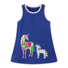 Kids Frocks for Girls Summer Toddler Clothes Dark Blue Unicorn Embroidery Animal Cotton Vestiods Sleeveless Dress for 2-7 Years 2024 - buy cheap
