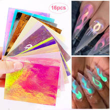 16 PCS Holographic Fire Flame Nail Stickers Fires On Manicure Stencil Stickers Nail Art Decoration 2024 - buy cheap