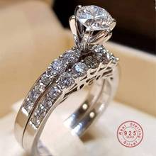 Trendy  Silver Color Jewelry 2 PC Accessories Lover Classic Romantic Rings Sets for Women Wedding Engagement Bague Bijoux 2024 - buy cheap