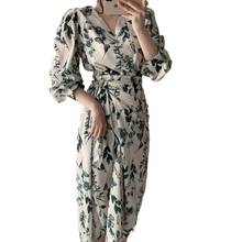 2021 New Summer Elegant V-neck Floral Print Chiffon Dresses Cross Lace Up Short Sleeve Women Dresse Vestidos Mujer 2024 - buy cheap