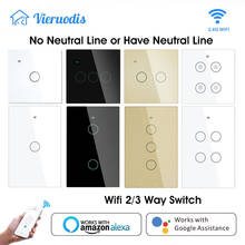 Tuya WiFi Smart Home Light Switch 2/3 Way With/No Neutral Wire 1/2/3/4 Gang 110-220V Wall Touch Glass Voice Works Alexa Google 2024 - купить недорого