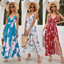 Oein Summer Maxi V-neck Long Dress Women Sexy Boho Print Sleeveless Cami Beach Style Strap Sundress Vestidos For Female 2024 - buy cheap