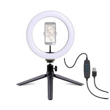 Anel de luz de led 10 para selfie, lâmpada de estúdio com tripé para desktop ao vivo e suporte de celular, luz fotográfica para desktop ou youtube 2024 - compre barato
