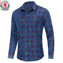 Fredd Marshall 2019 New Fashion Vintage Denim Shirt Men Casual Social Long Sleeve 100% Cotton Shirt Button Down Plaid Shirts 098 2024 - buy cheap