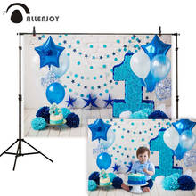 Allenjoy фон на 1-й день рождения с голубыми шарами, звездой, тортом, кирпичной стеной, детский фон для фотосъемки в студии 2024 - купить недорого