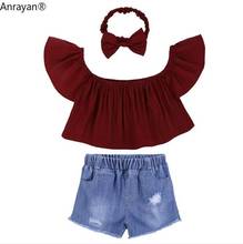 2020 Summer Fashion Toddler Baby Girls Clothes Sets Princess One-shoulder Top Kids Ruffles Blouse Shorts 2pcs Suit Set 2024 - buy cheap