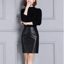 Faldas clásicas de piel de oveja negra para mujer, faldas de cuero auténtico para mujer, faldas de cintura alta para oficina, faldas rectas ajustadas de lujo para trabajo 2024 - compra barato