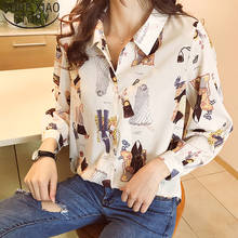 Womens Tops And Blouses 2021 Long Sleeve Button Printing Ladies Tops Blouse Shirts For Women V-Neck OL Korean Tops 6887 50 2024 - buy cheap