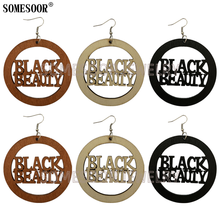 SOMESOOR 2020 New Products Laser Cutting Carving BLACK BEAUTY Text Hollowing Out Round Drop Earrings For Women Gifts 2024 - buy cheap