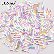 JUNAO 50 шт 2,5*9 мм кристалл AB стеклянные стразы для ногтей плоские задние камешки для дизайна ногтей Клей На прямоугольник страз кристалл 2024 - купить недорого