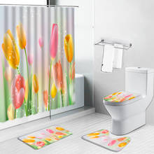 Tulip Flower Scenery Shower Curtain Set Bath Mats Rugs Floral Plant Pattern Bathroom Screens Print Non-Slip Rug Toilet Lid Cover 2024 - buy cheap