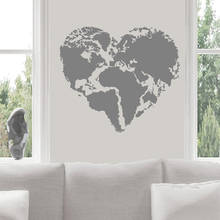 Adesivo de parede em formato de coração dw9498, decalque com mapa mundi, para decoração de casa, escritório, sala de estar, quarto, arte em vinil 2024 - compre barato