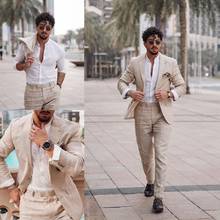 Beach Summer Linen Mens Customized Wedding Tuxedos Slim Fit Two Button Jacket Business Party Prom Blazer 2 Piece 2024 - buy cheap