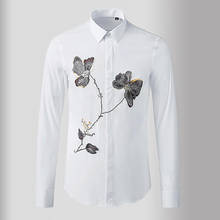 Minglu-camisas blancas de lujo para hombre, camisas de vestir informales de manga larga con bordado de flores, ajustadas, 3XL 2024 - compra barato