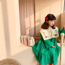 Kids Clothes Girls Flower Dresses for Children Spring Korean Solid Cute Ruffles Style Baby Embroidery Large Lapel Long Dress 2024 - buy cheap