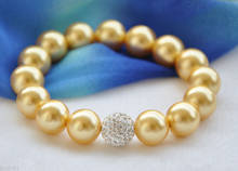 Wholesale price 16new ^^^^Fashion Jewelry 12mm Genuine Golden South Sea Shell Pearl Bracelet 8'' 2024 - buy cheap