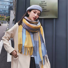 Роскошный брендовый зимний клетчатый шарф для женщин, теплые кашемировые шарфы, одеяло с кисточкой, большой платок, длинные шали в клетку, палантины, палантины 2024 - купить недорого