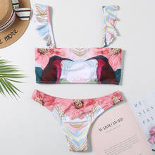 Conjunto de Bikini con volantes para mujer, Bañador estampado con recortes, traje de baño Sexy de dos piezas, ropa de baño para playa 2021 2024 - compra barato