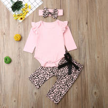 New Spring Autumn Fashion 3PCS Infant Baby Girl Clothes Long Sleeve Romper Leopard Leggings Pants Headwear Outfit Set 0-18M 2024 - buy cheap