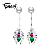 FENASY Natural Freshwater Pearl Earrings For Women 925 Sterling Silver Punk Spider Ruby Long Drop Earrings Idea Gift 2024 - buy cheap