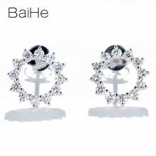 BAIHE Solid 14K White Gold H/SI Round Natural Diamond Earrings Wedding Trendy Fine Jewelry Round Stud Earrings Women Man Girl 2024 - buy cheap