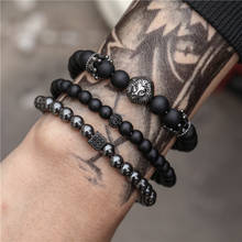 Fashion Punk 3pcs/set CZ Lion Crown Cube Charm Men Bracelet Vintage Matte Stone Bead Bracelet For Men Jewelry Pulsera Hombre 2024 - buy cheap