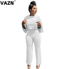 VAZN-Top de media manga para mujer, pantalones de pierna ancha, ajustados, Sexy, elegante, de alta calidad, estilo de oficina, sólido, joven, 2 piezas, 2020 2024 - compra barato